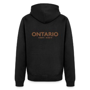 USA City Coordinates - Ontario - Unisex Premium Organic Zip Hoodie - black - Back - Nico (187cm)