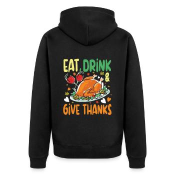 Eat Drink Give Thanks Danken für die Familie - Unisex Premium Bio Zip Hoodie - Schwarz - Hinten - Nico (187cm)