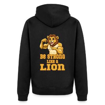 Be Strong Like A Lion für Löwen Liebhaber und - Unisex Premium Bio Zip Hoodie - Schwarz - Hinten - Nico (187cm)