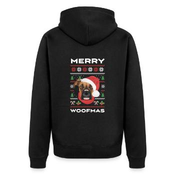 Boxer Frohe Weihnachten - Unisex Premium Bio Zip Hoodie - Schwarz - Hinten - Nico (187cm)