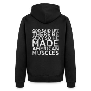 Gott Sagte, Lass Es Sexy Sein, Also Machte Er Für - Unisex Premium Bio Zip Hoodie - Schwarz - Hinten - Nico (187cm)