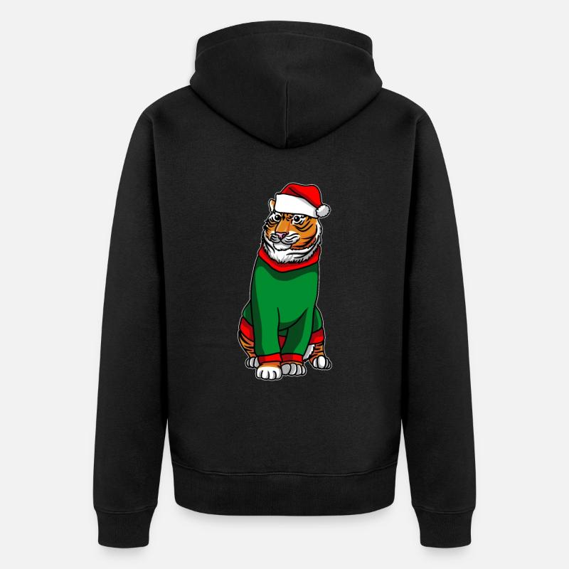 Tigre avec pull de Noël - Veste à capuche bio Premium Unisexe - noir