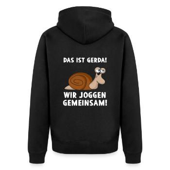 Das Ist Gerda Wir Joggen Gemeinsam - Unisex Premium Bio Zip Hoodie - Schwarz - Hinten - Nico (187cm)