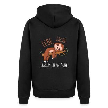 Lebe Lache Lass Mich In Ruhe Faultier Arbeit - Unisex Premium Bio Zip Hoodie - Schwarz - Hinten - Nico (187cm)