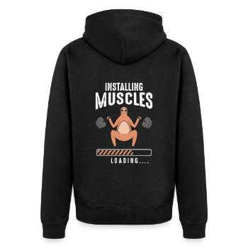 Installing Muscles Loading - Unisex Premium Bio Zip Hoodie - Schwarz - Hinten - Nico (187cm)