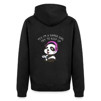 Yes I'm A Gamer Girl Try To Keep Up Gamer Panda - Unisex Premium Bio Zip Hoodie - Schwarz - Hinten - Nico (187cm)