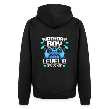 Geburtstagskind Level 8 freigeschaltet Gaming - Unisex Premium Bio Zip Hoodie - Schwarz - Hinten - Nico (187cm)