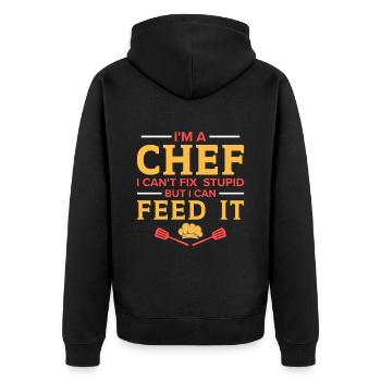 Küchenchef Spruch Geschenk Lustig Koch - Unisex Premium Bio Zip Hoodie - Schwarz - Hinten - Nico (187cm)