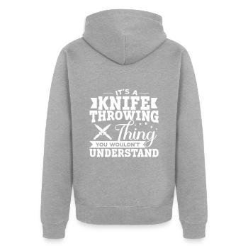 Messerwurfscheibe Geschenk Messerwerfer - Unisex Premium Bio Zip Hoodie - Grau meliert - Hinten - Nico (187cm)
