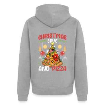 Pizza Junk Food lustiger Spruch Weihnachten, Liebe - Unisex Premium Bio Zip Hoodie - Grau meliert - Hinten - Nico (187cm)