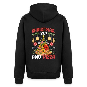 Pizza Junk Food lustiger Spruch Weihnachten, Liebe - Unisex Premium Bio Zip Hoodie - Schwarz - Hinten - Nico (187cm)