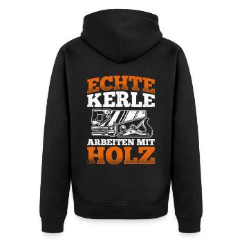 Tischler Schreiner Holz - Echte Kerle arbeiten mit - Unisex Premium Bio Zip Hoodie - Schwarz - Hinten - Nico (187cm)