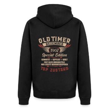 Oldtimer Dezember 1967 Jahrgang Geburtstag - Unisex Premium Bio Zip Hoodie - Schwarz - Hinten - Nico (187cm)