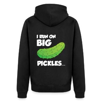 I Run On Big Pickles - Unisex Premium Bio Zip Hoodie - Schwarz - Hinten - Nico (187cm)
