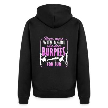 Burpees Girl Design pour femme aérobique - Veste à capuche bio Premium Unisexe - noir - Dos - Nico (187cm)