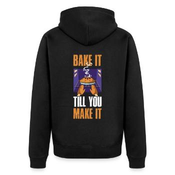 Bake It Till You Make It Backen Geschenk - Unisex Premium Bio Zip Hoodie - Schwarz - Hinten - Nico (187cm)