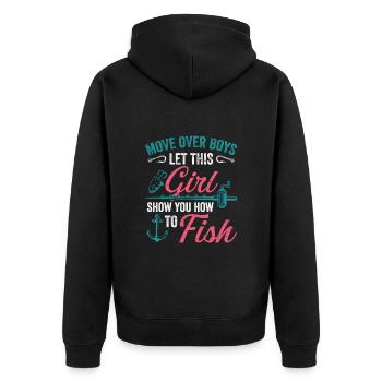 Angeln Mädchen Rod Fisher Fish Fisherman Fishing - Unisex Premium Bio Zip Hoodie - Schwarz - Hinten - Nico (187cm)