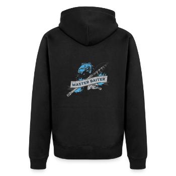 Master Baiter Rutenfischer Fischfischer Angeln - Unisex Premium Bio Zip Hoodie - Schwarz - Hinten - Nico (187cm)
