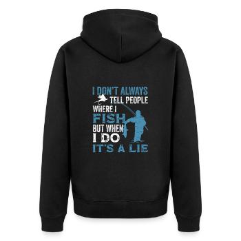 Wo Ich Fische Rod Fisher Fish Fisherman Funny - Unisex Premium Bio Zip Hoodie - Schwarz - Hinten - Nico (187cm)