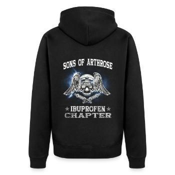 Sons of Arthrose Motorrad Biker - Unisex Premium Bio Zip Hoodie - Schwarz - Hinten - Nico (187cm)