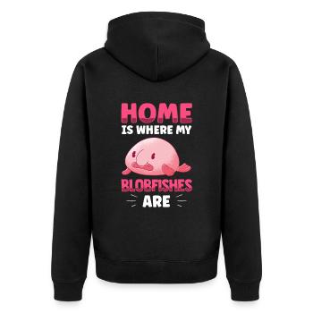 Zuhause ist wo mein Blobfisch ist Blobfisch - Unisex Premium Bio Zip Hoodie - Schwarz - Hinten - Nico (187cm)