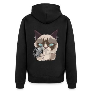 Katze Mit pistole - Unisex Premium Bio Zip Hoodie - Schwarz - Hinten - Nico (187cm)
