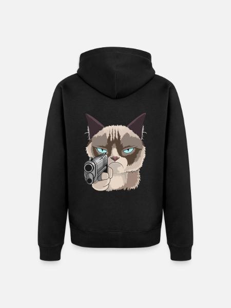 Cat with pistol - Unisex Premium Organic Zip Hoodie - black