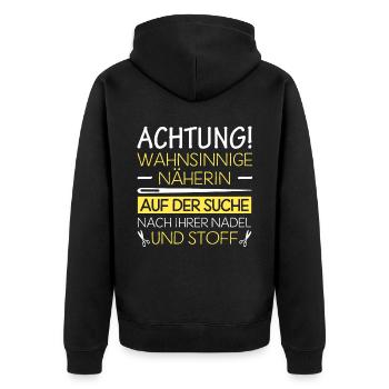 Näherin Auf Der Suche Nach Ihrer Nadel Und Stoff - Unisex Premium Bio Zip Hoodie - Schwarz - Hinten - Nico (187cm)