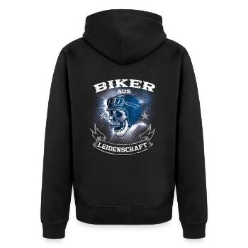 Biker aus Leidenschaft - Unisex Premium Bio Zip Hoodie - Schwarz - Hinten - Nico (187cm)