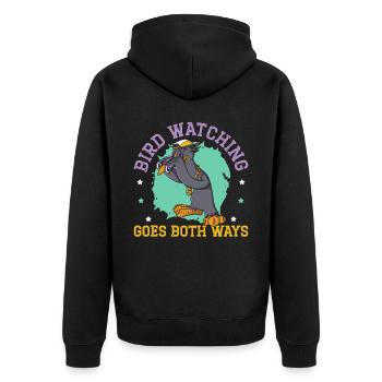 Vogelbeobachtung geht in beide Richtungen Vogelverschwörung - Unisex Premium Bio Zip Hoodie - Schwarz - Hinten - Nico (187cm)