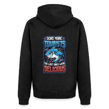 Schicken Sie Mehr Touristen - Unisex Premium Bio Zip Hoodie - Schwarz - Hinten - Nico (187cm)