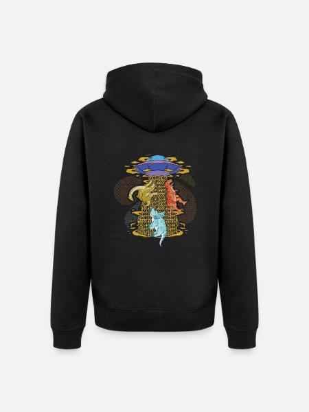UFO Dinosaur, Alien Abduction - Unisex Premium Organic Zip Hoodie - black