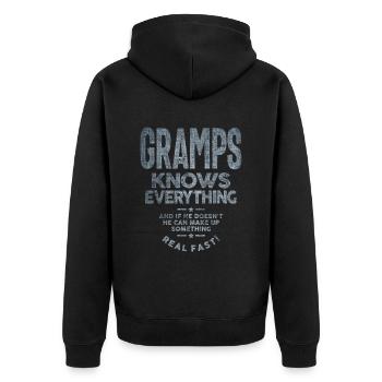Gramps Knows Everything Dad Grandpa - Unisex Premium Organic Zip Hoodie - black - Back - Nico (187cm)