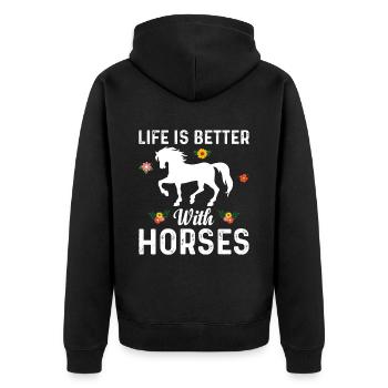 Das Leben Ist Besser Mit Pferden Blume - Unisex Premium Bio Zip Hoodie - Schwarz - Hinten - Nico (187cm)