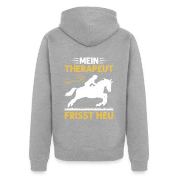 Mein Therapeut Frisst Heu Reiten - Unisex Premium Bio Zip Hoodie - Grau meliert - Hinten - Nico (187cm)