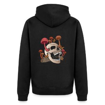 Mushroom Skull Butterfly Mycologist Goth - Unisex Premium Bio Zip Hoodie - Schwarz - Hinten - Nico (187cm)