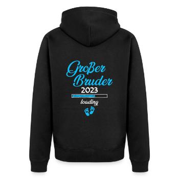 Großer Bruder 2023 Loading - Unisex Premium Bio Zip Hoodie - Schwarz - Hinten - Nico (187cm)