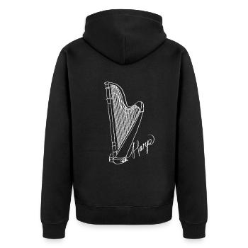 Harp Oneline Art - Harp Musician Harp - Unisex Premium Organic Zip Hoodie - black - Back - Nico (187cm)