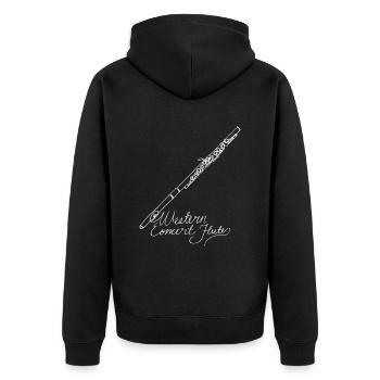 Western Concert Flute Oneline Art - Western - Unisex Premium Bio Zip Hoodie - Schwarz - Hinten - Nico (187cm)