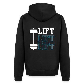 Lift Workout Gewichtheber Gym Gewichtheben - Unisex Premium Bio Zip Hoodie - Schwarz - Hinten - Nico (187cm)