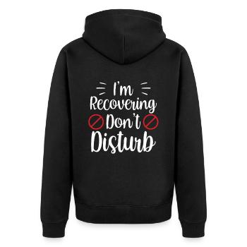 Ich Erhole Mich Bitte Nicht Stören Erholung - Unisex Premium Bio Zip Hoodie - Schwarz - Hinten - Nico (187cm)