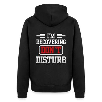 Ich Erhole Mich Bitte Nicht Stören Erholung - Unisex Premium Bio Zip Hoodie - Schwarz - Hinten - Nico (187cm)