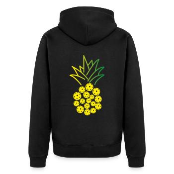 Pickleball Pineapple - Unisex Premium Bio Zip Hoodie - Schwarz - Hinten - Nico (187cm)