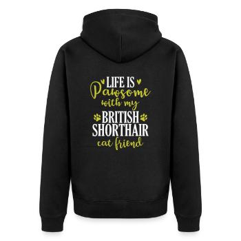 Life is Pawsome with my British Shorthair - Unisex Premium Organic Zip Hoodie - black - Back - Nico (187cm)