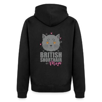 British Shorthair Mom Cat Pet - Unisex Premium Organic Zip Hoodie - black - Back - Nico (187cm)