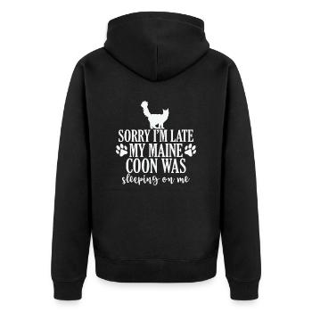 Sorry I'm Late my Maine Coon was sleeping on Me - Unisex Premium Organic Zip Hoodie - black - Back - Nico (187cm)