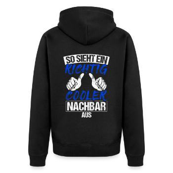 Nachbar Geschenk Bester Cooler Nachbar der Welt Sp - Unisex Premium Bio Zip Hoodie - Schwarz - Hinten - Nico (187cm)