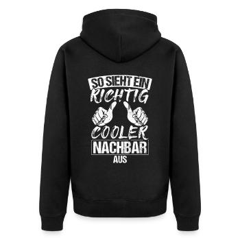 Nachbar Geschenk Bester Cooler Nachbar der Welt Sp - Unisex Premium Bio Zip Hoodie - Schwarz - Hinten - Nico (187cm)