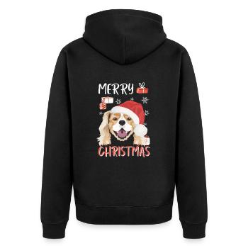 King Charles Spaniel Merry Christmas - Unisex Premium Organic Zip Hoodie - black - Back - Nico (187cm)