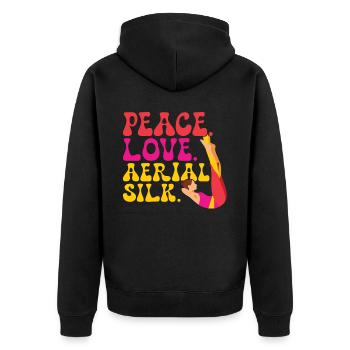 Peace. Love. Aerial Silk. - Aerialist - Unisex Premium Bio Zip Hoodie - Schwarz - Hinten - Nico (187cm)